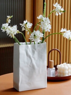 陶瓷摆件客厅插花家居餐桌花瓶花器纸袋创意鲜花水培水养装 饰品