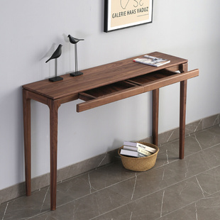 北欧实木玄关供桌黑胡桃木条案条几白橡木窄桌现代简约新中式 条桌