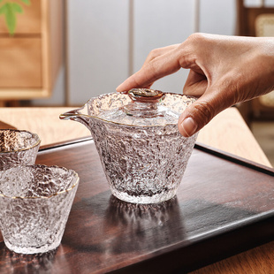 日式 玻璃盖碗单个高档茶碗带盖不烫手泡茶喝茶杯小号悬停功夫茶具