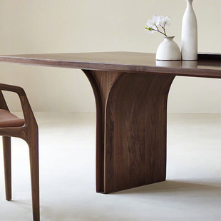 家巴适黑胡桃木餐桌餐桌全实木原木大板餐桌茶桌长方形餐书桌一体