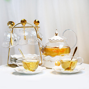家用英式 高端耐热玻璃整套下午茶茶具花纹泡茶 定制轻奢花茶壶套装