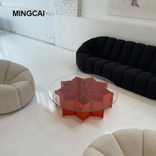 简约现代设计师创意花瓣造型茶几北欧个性 金属圆形样板房玻璃茶桌