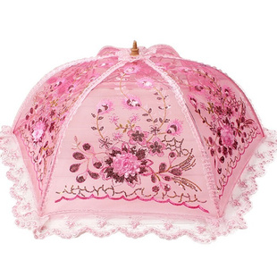 盖菜罩子欧式 蕾丝珠片绣花食物罩高档可折叠菜伞防苍蝇罩饭菜罩