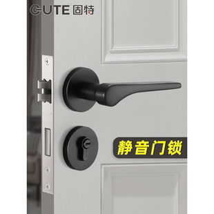 固特门锁室内卧室房门锁家用静音木门把手卫生间通用型分体锁黑色