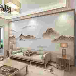 新中式 电视背景墙壁布大气水墨山水墙布客厅沙发壁纸影视墙纸壁画