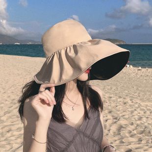 新款 黑胶遮阳帽 焦下凯蓝防晒帽大帽檐遮脸防紫外线女士太阳帽时尚