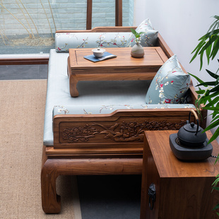 新中式 实木罗汉床小户型明清罗汉榻床榻榫卯榆木沙发约客厅家具