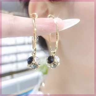 韩日国气质水晶钻球耳圈耳环女网红高级感小众设计银针轻奢耳饰潮