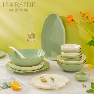 轻奢碗碟套装 北欧餐具组合陶瓷碗家用现代碗盘碗筷金边汤碗盘子