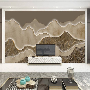 新中式 电视背景竹木纤维集成墙板酒店饭店抽象轻奢浮雕山水护墙板
