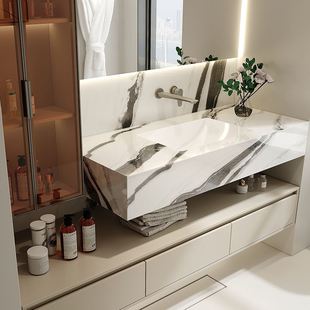 熊猫白酒店风岩板陶瓷一体无缝浴室柜组合卫生间洗漱台洗手洗脸盆