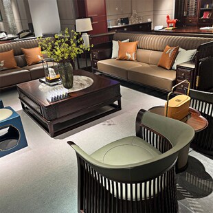 新中式 实木沙发乌金木沙发轻奢现代红木沙发组合禅意别墅高端家具