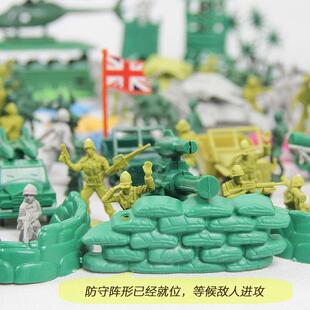 战争场景绿色兵人仔套装 二战小兵人士兵军人模型塑料玩具军事套装