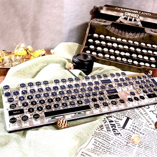 蒸汽朋克机械键盘青轴复古风高颜值有线电竞办公创意个性 金属键帽