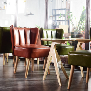 北欧实木茶几 水吧小沙发单人迷你 咖啡厅网红奶茶店沙发桌椅组合