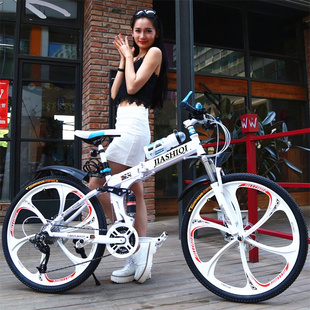 超轻便自行车 可折叠载人变速山地车成年男女学生双减震网红单车