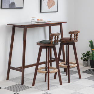 北欧全实木小吧台桌椅组合家用简约高脚长条桌客厅靠墙隔断咖啡桌