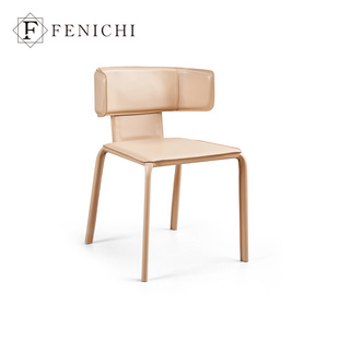 菲尼其意式 极简皮艺餐椅高级感意大利高端马鞍皮餐厅椅设计师家具