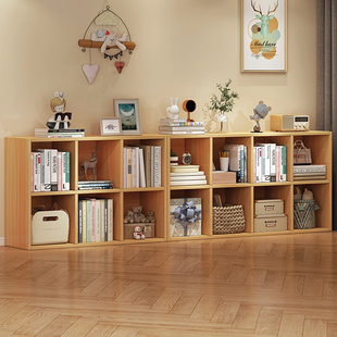 书架落地置物架八格柜简约现代格子柜客厅一体整墙仿实木书柜矮柜