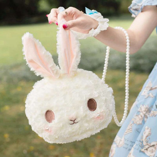 兔年零钱包洛丽塔包珍珠链玩偶jk制服包斜挎毛绒少女小白兔可爱
