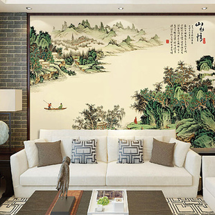 中式 电视背景墙壁纸墙布定制客厅墙纸壁画影视墙古典山水