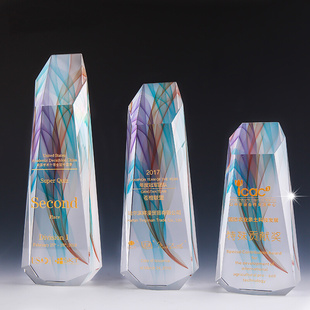 彩色创意水晶奖杯奖牌定制定做公司年会优秀员工比赛表彰颁奖纪念