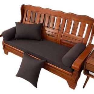 加厚四季 实木沙发垫纯色红木海绵沙发三人坐垫防滑可拆洗长条垫子