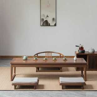茶桌榻榻米茶几禅意桌子黑胡桃木实木小矮桌中式 家用炕桌 高档日式