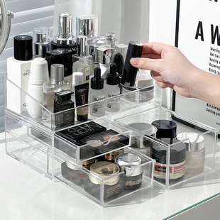 桌面化妆品收纳盒口红置物架亚克力透明抽屉式 化妆盒护肤品整理盒