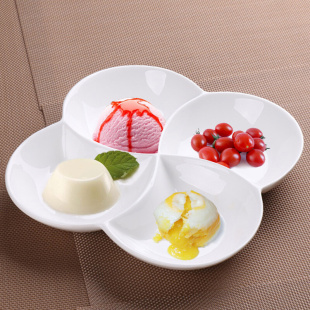 四格瓦片个性 创意陶瓷纯白寿司点心水果多格盘分格盘 灿家