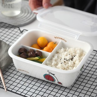 日式 陶瓷饭盒便当盒分格微波炉专用保温三格带盖上班族可加热饭盒