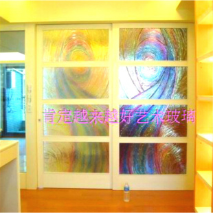 钢化雕刻艺术玻璃玄关隔断屏风背景墙推拉门卫生间抽象舞动琉璃色