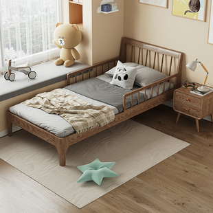 北欧实木床现代简约一米宽单人床小户型1.2米1米实木儿童拼接床