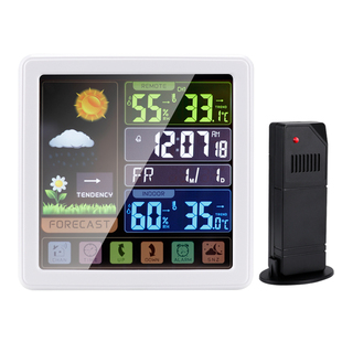 新款 无线电子温湿度计家用小型气象钟室内外温度计创意彩屏气象站