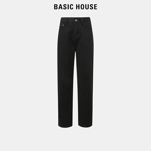 Basic House 2024新款 复古直筒裤 女春秋款 子 百家好黑色高腰牛仔裤