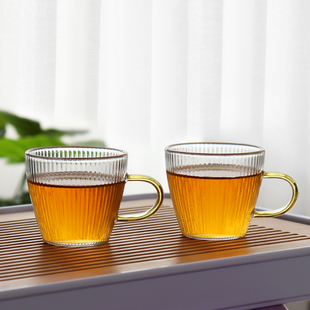 加厚耐高温玻璃茶杯带把小杯子家用耐热锤纹品茗杯功夫茶杯茶具