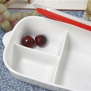 陶瓷长方形分格碗食堂分餐盘碗保鲜饭盒便当盒微波炉适用带饭神器