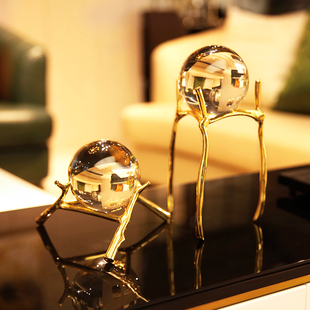 现代轻奢纯铜招财水晶球摆件书房柜客厅酒柜办公室摆设家居装 饰品