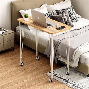 新款 铁艺餐桌脚支架大板桌腿办公桌支撑脚钢架腿带轮子可移动电