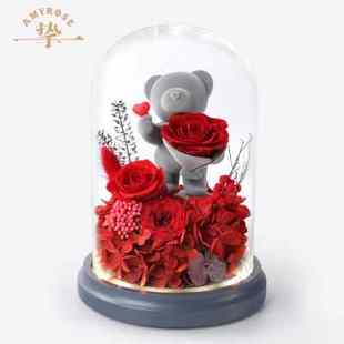丘比特熊告白兔永生花玫瑰干花束新婚生日38妇女节礼物盒送女友