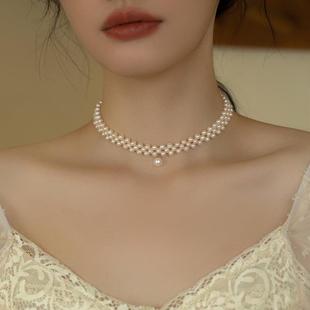 法式 天然小珍珠choker项链礼服锁骨链轻奢小众女颈链挡疤痕女项圈