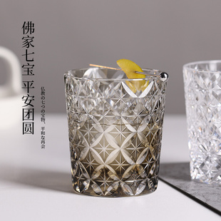 日本KAGAMI江户切子七宝威士忌杯水晶玻璃洋酒杯锅谷聪洛克杯子