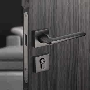 TATA木门可用锁具极简轻奢静音磁吸门锁黑色美式 卧室内房门锁把手