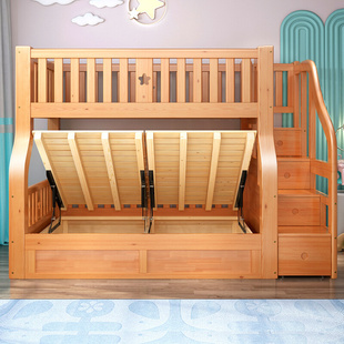 上下床双层床儿童床全实木高低床高箱多功能衣柜子母床上下铺木床