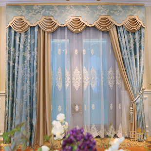 欧式 窗帘客厅奢华大气成品轻奢高档美式 卧室高端水波帘头窗幔中式