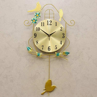 现代装 饰挂表简约大气摇摆静音时钟 钟表挂钟客厅创意小鸟挂钟个性