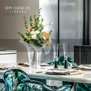 轻奢极简现代玻璃炫彩透明创意花瓶套装 样板间售楼处客厅家居饰品