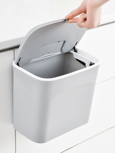 厨房垃圾桶橱柜门壁挂式 卫生间厕所创意收纳带盖厨余纸篓 日式