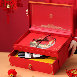 茶饼加红酒礼盒包装 盒高档双层创意送礼茶叶礼盒空盒定制 2024新款