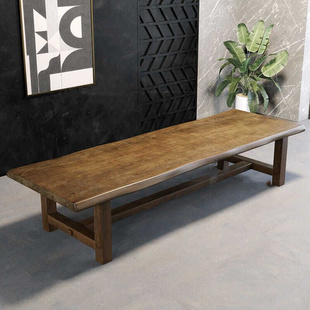 北欧大型实木会议桌椅组合长条桌工业风办公桌洽谈大板原木长桌